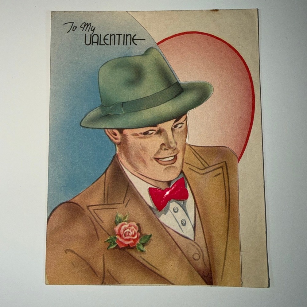 VTG Doubl-Glo Valentine Greeting Card OS Brown Retro Romantic Ephemera